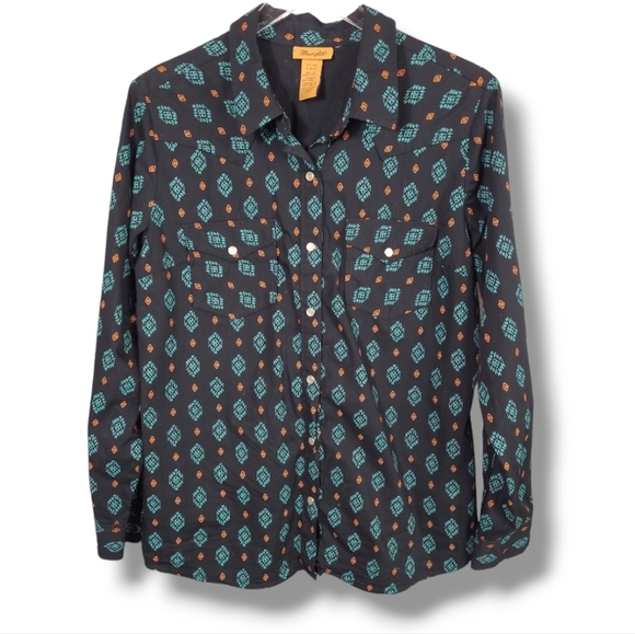 Wrangler Tops - Wrangler Yellowstone Womens LG Beth Dutton S5 Ep 6 Button Down Black Green Shirt